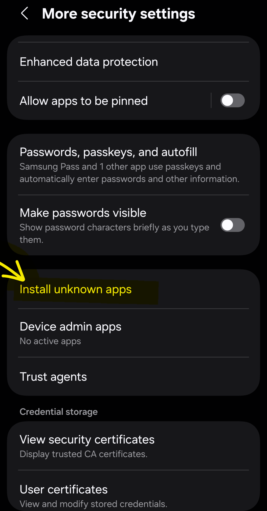 Android settings screen showing the Allow from this source toggle