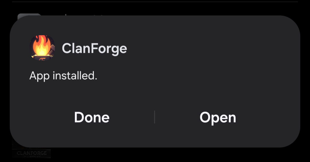 Android system installer dialog for the ClanForge APK